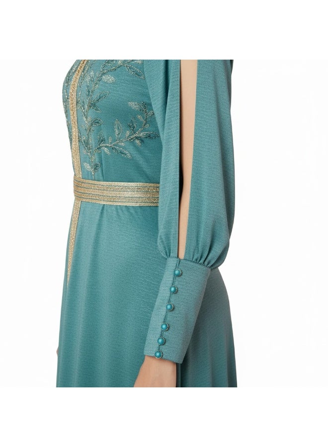 FULL JOY Maxi Elegant Jalabiya embroidered with Sequins and Beads  from a soft and flowing Fabric And Long sleeves with an open cut - Image 4